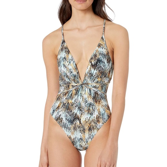 BCBGMaxAzria Other - Bcbgmaxazria Bcbg Womens Herringbone Plunge One-Piece Multi Size 6